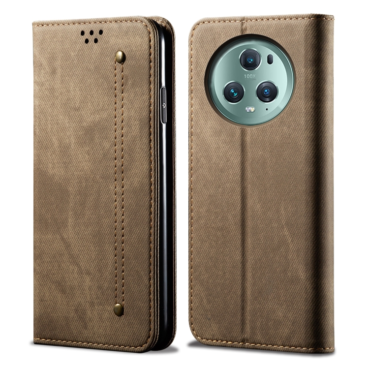 

For Honor Magic5 Denim Texture Leather Phone Case(Khaki)