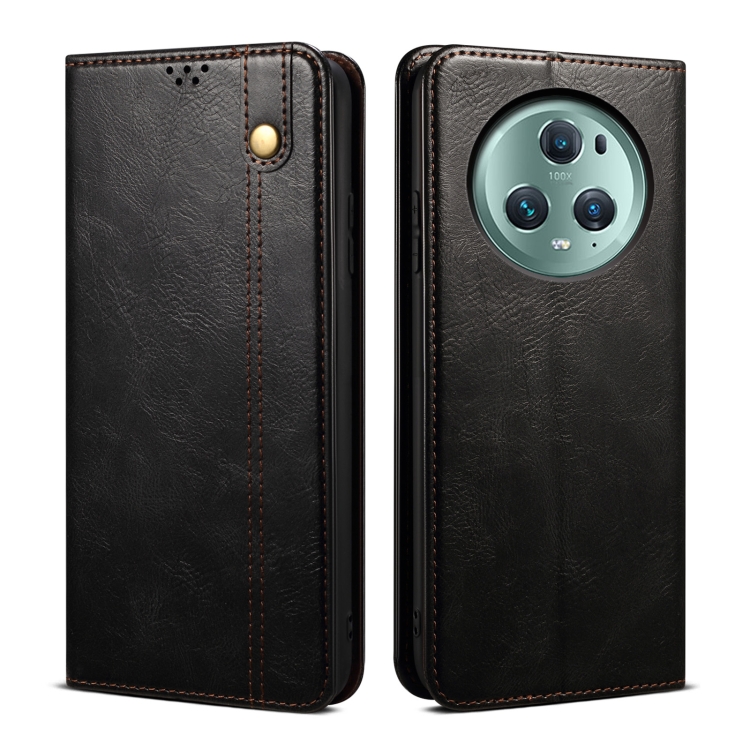 

For Honor Magic5 Oil Wax Crazy Horse Texture Leather Phone Case(Black)