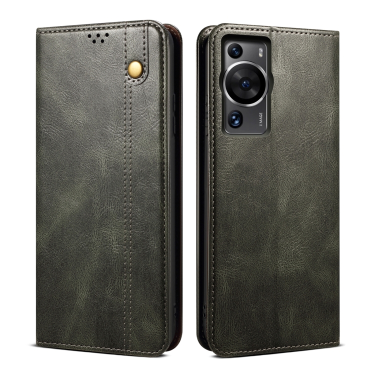 

For Huawei P60/P60 Pro Oil Wax Crazy Horse Texture Leather Phone Case(Green)