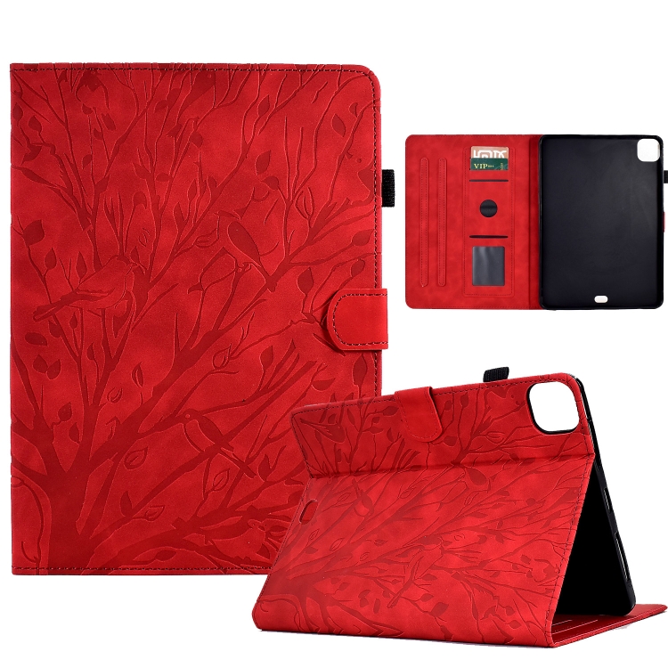 

For iPad Pro 11 / Air 4 10.9 2020 / Air 5 10.9 Fortune Tree Pressure Flower PU Tablet Case with Wake-up / Sleep Function(Red)