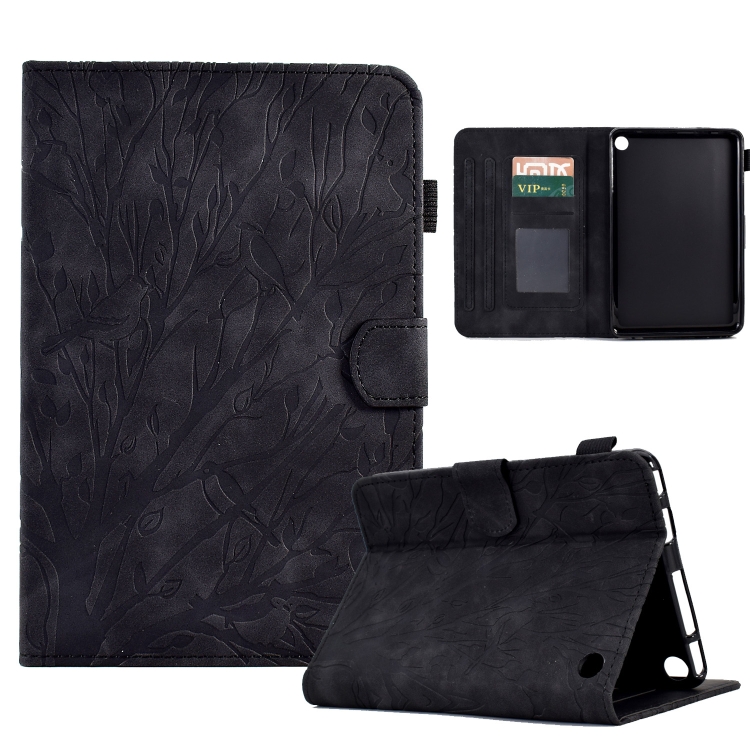 

For Amazon Fire 7 2022 Fortune Tree Pressure Flower PU Tablet Case with Wake-up / Sleep Function(Black)
