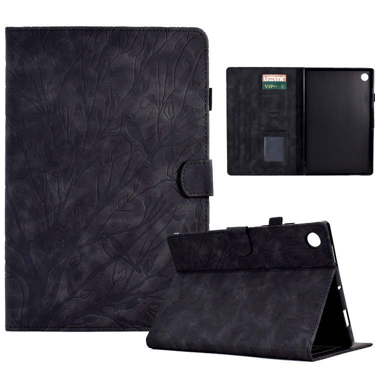 

For Huawei MatePad SE Fortune Tree Pressure Flower PU Tablet Case (Black)