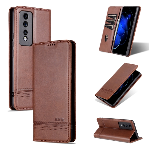 

For Honor 80 GT AZNS Magnetic Calf Texture Flip Leather Phone Case(Dark Brown)