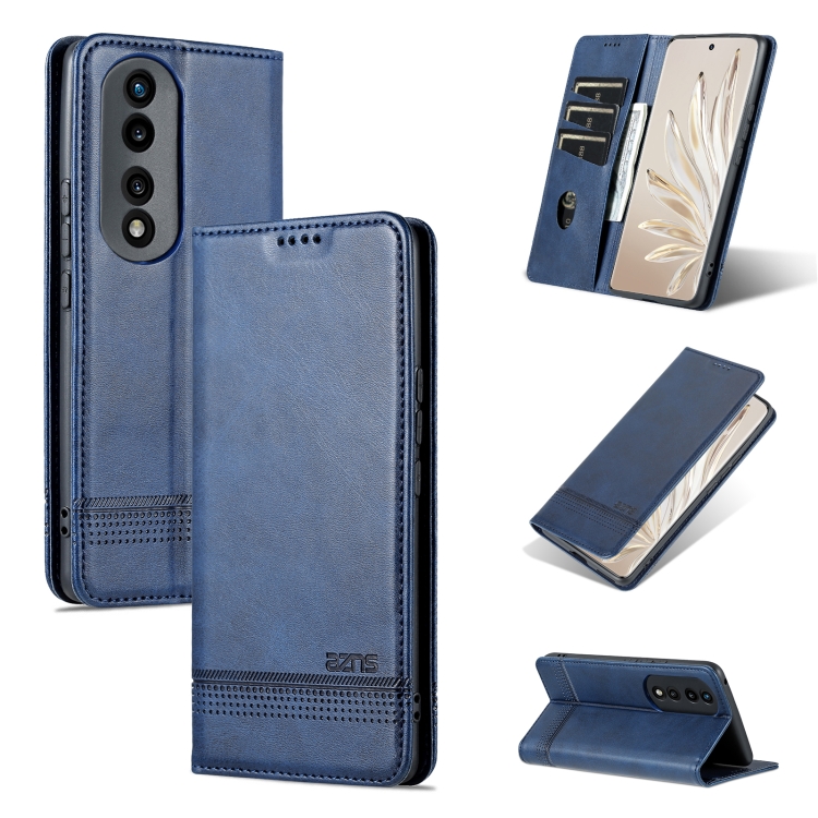 

For Honor 90 AZNS Magnetic Calf Texture Flip Leather Phone Case(Dark Blue)