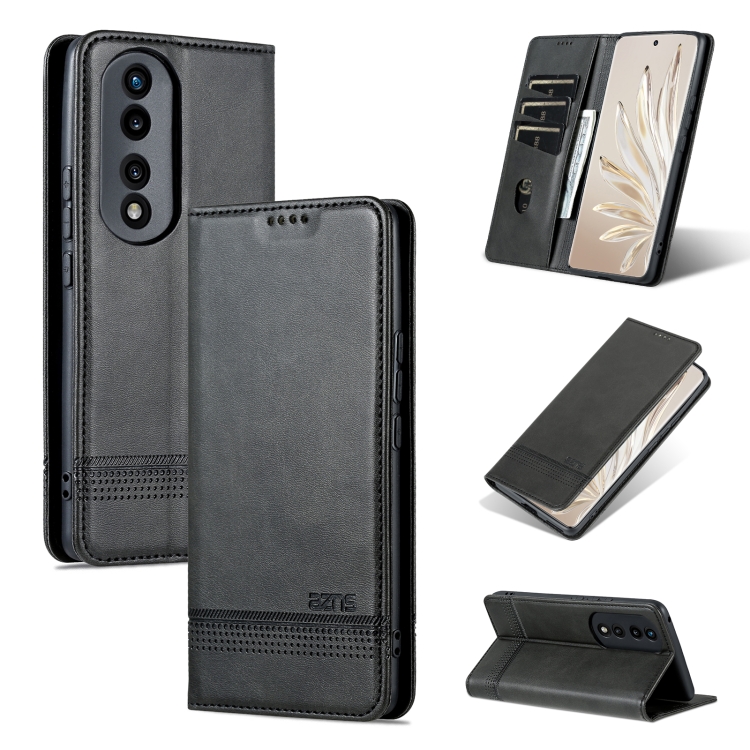 

For Honor 90 AZNS Magnetic Calf Texture Flip Leather Phone Case(Black)