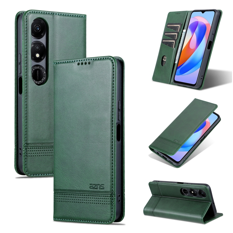 

For Honor Play 40 AZNS Magnetic Calf Texture Flip Leather Phone Case(Dark Green)