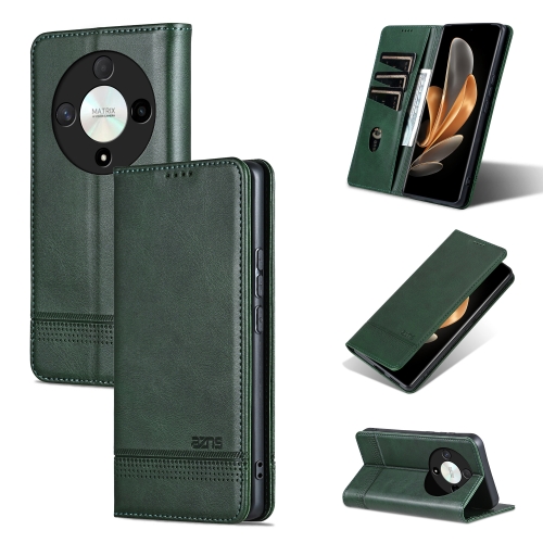 For Honor Magic6 Lite 5G/X9b AZNS Magnetic Calf Texture Flip Leather Phone Case(Dark Green)