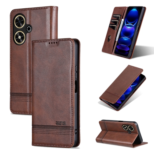 

For Honor Play 50/Play 50m 5G AZNS Magnetic Calf Texture Flip Leather Phone Case(Dark Brown)