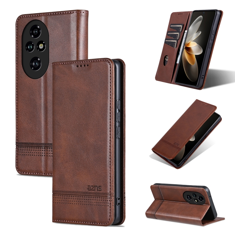 

For Honor 200 AZNS Magnetic Calf Texture Flip Leather Phone Case(Dark Brown)