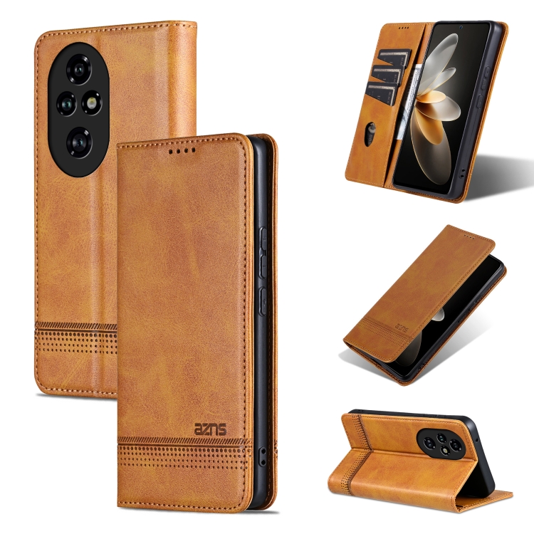 

For Honor 200 AZNS Magnetic Calf Texture Flip Leather Phone Case(Light Brown)