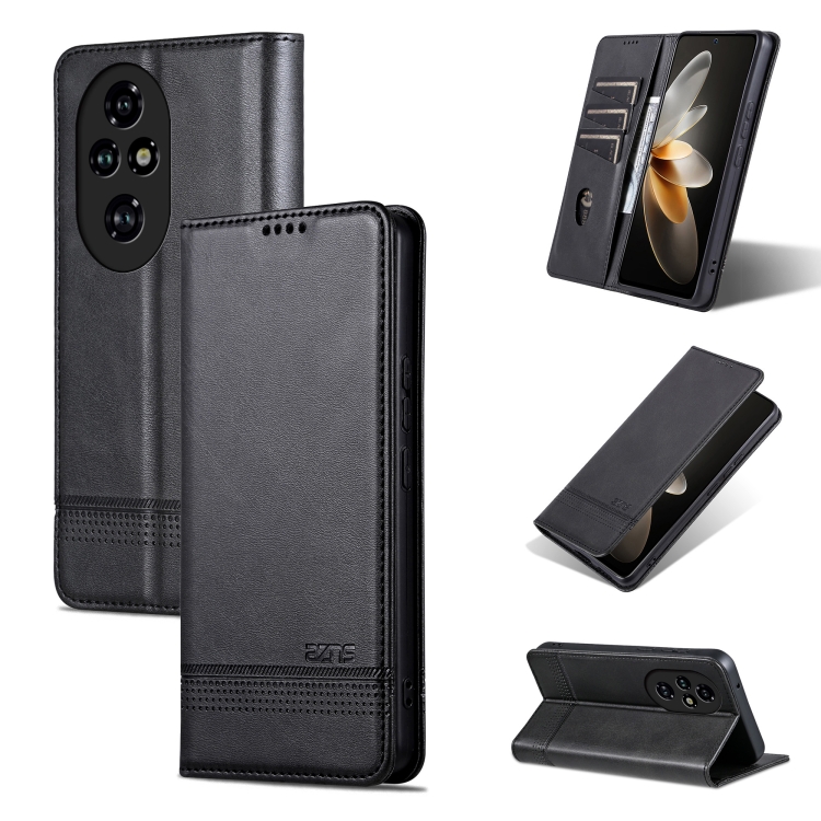 

For Honor 200 Pro AZNS Magnetic Calf Texture Flip Leather Phone Case(Black)