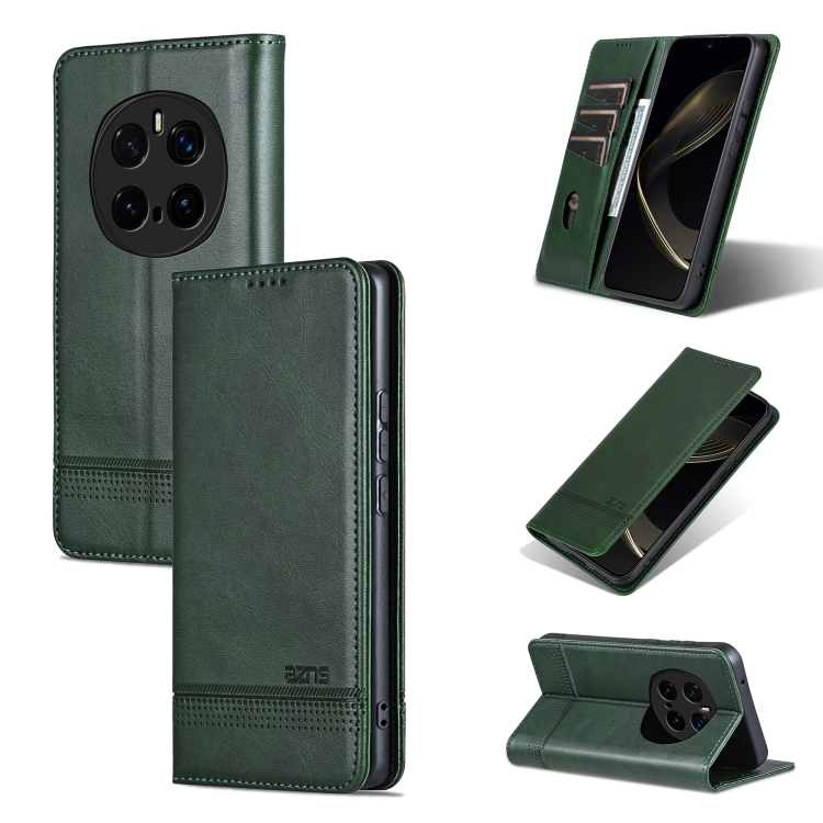 

For Honor Magic7 Pro AZNS Magnetic Calf Texture Flip Leather Phone Case(Dark Green)
