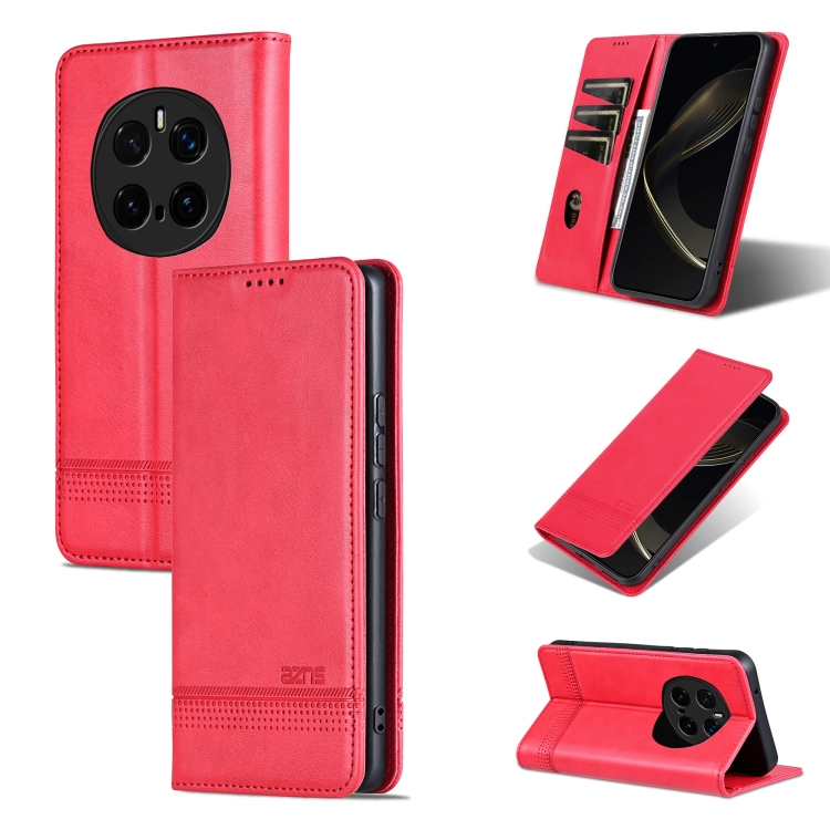 

For Honor Magic7 Pro AZNS Magnetic Calf Texture Flip Leather Phone Case(Red)