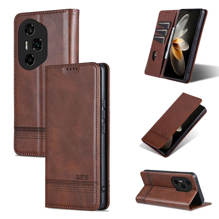 

For Honor 300 Ultra AZNS Magnetic Calf Texture Flip Leather Phone Case(Dark Brown)