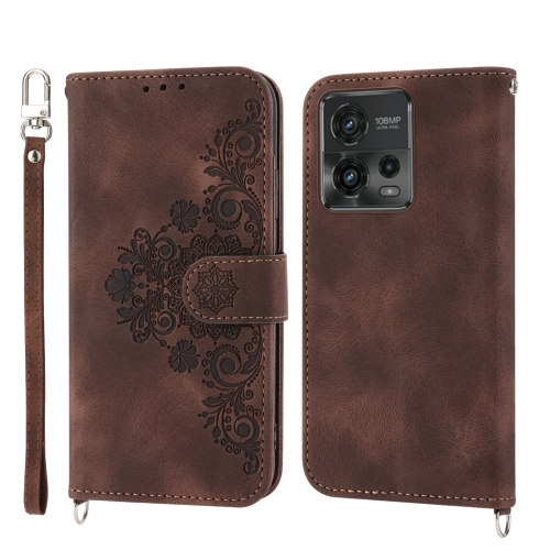 

For Motorola Moto G Stylus 5G 2023 Skin-feel Flowers Embossed Wallet Leather Phone Case(Brown)