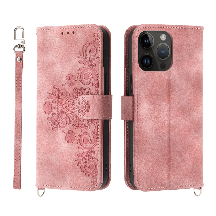 

For OPPO Reno9 5G/Reno9 Pro 5G Skin-feel Flowers Embossed Wallet Leather Phone Case(Pink)
