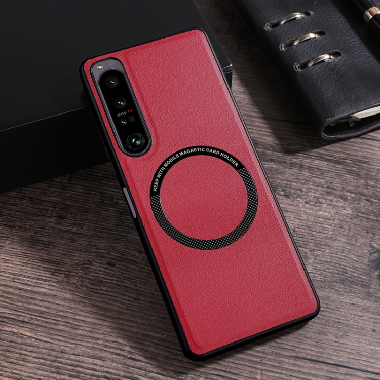 

For Sony Xperia 1 IV Cloth Texture PU MagSafe Magnetic Phone Case(Red)
