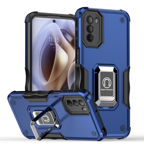 

For Motorola Moto G31 / G41 Non-slip Shockproof Armor Phone Case with Ring Holder(Blue)