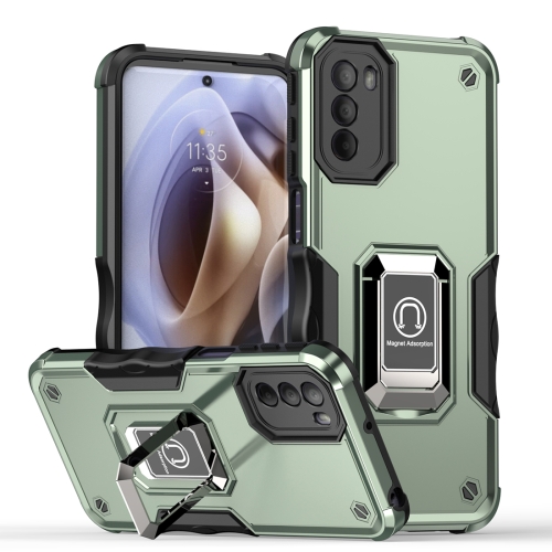 

For Motorola Moto G31 / G41 Non-slip Shockproof Armor Phone Case with Ring Holder(Green)