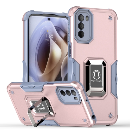 

For Motorola Moto G31 / G41 Non-slip Shockproof Armor Phone Case with Ring Holder(Rose Gold)