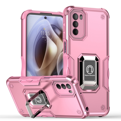 

For Motorola Moto G31 / G41 Non-slip Shockproof Armor Phone Case with Ring Holder(Pink)