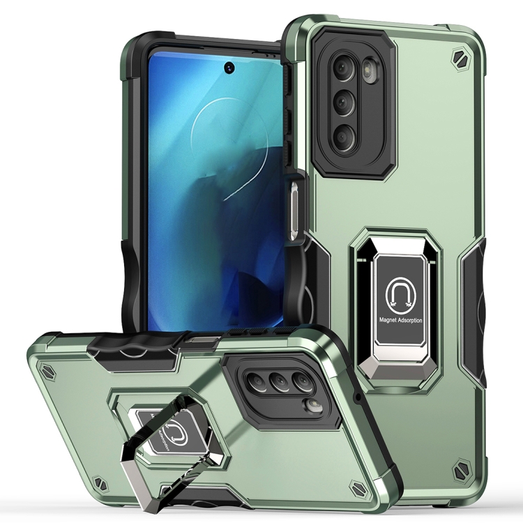 

For Motorola Moto G51 Non-slip Shockproof Armor Phone Case with Ring Holder(Green)