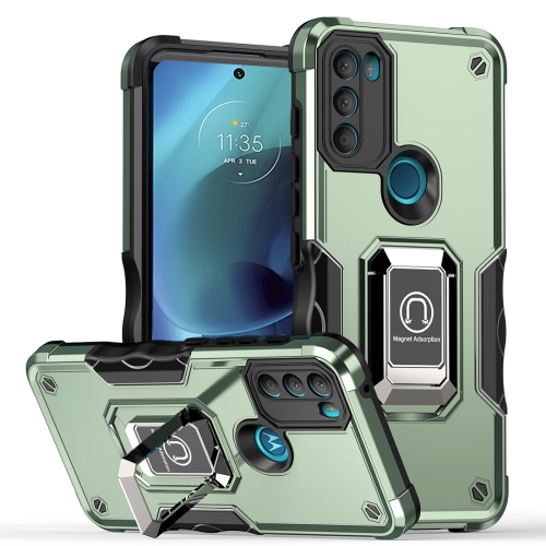 

For Motorola Moto G71 5G Non-slip Shockproof Armor Phone Case with Ring Holder(Green)