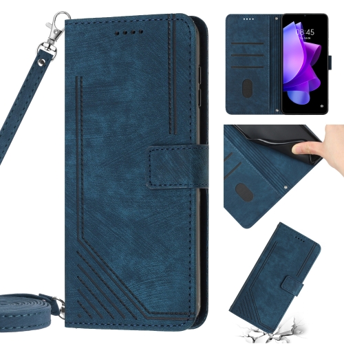 

For Tecno Camon 19 Neo Skin Feel Stripe Pattern Leather Phone Case with Lanyard(Blue)