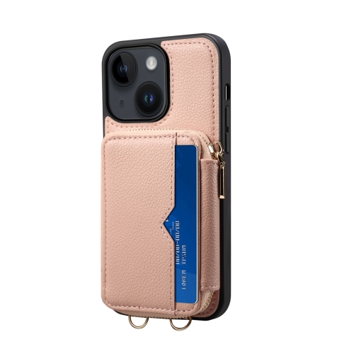 

For iPhone 14 Plus Zipper Card Slot Phone Case(Pink)