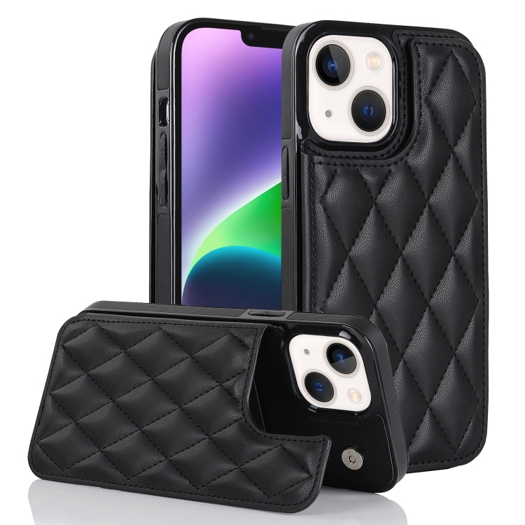 

For iPhone 14 Double Buckle Rhombic PU Leather Phone Case(Black)