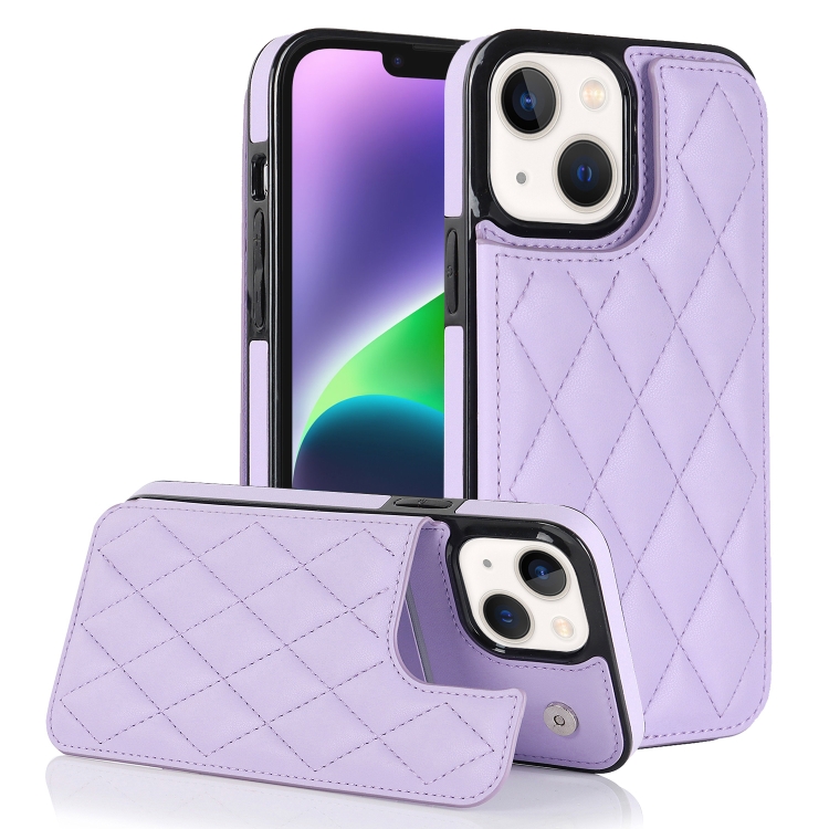 

For iPhone 14 Plus Double Buckle Rhombic PU Leather Phone Case(Purple)