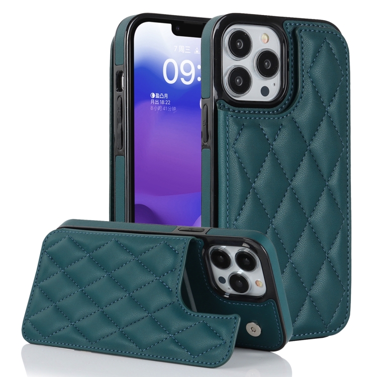 

For iPhone 13 Pro Double Buckle Rhombic PU Leather Phone Case(Green)
