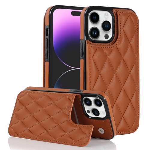 

For iPhone 13 Pro Max Double Buckle Rhombic PU Leather Phone Case(Brown)