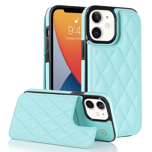 

For iPhone 12 Double Buckle Rhombic PU Leather Phone Case(Blue)