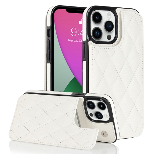 

For iPhone 12 Pro Double Buckle Rhombic PU Leather Phone Case(White)