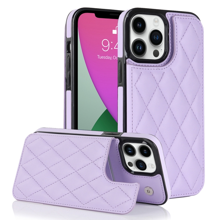 

For iPhone 12 Pro Double Buckle Rhombic PU Leather Phone Case(Purple)