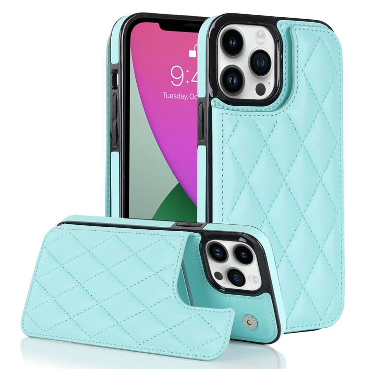 

For iPhone 12 Pro Max Double Buckle Rhombic PU Leather Phone Case(Blue)