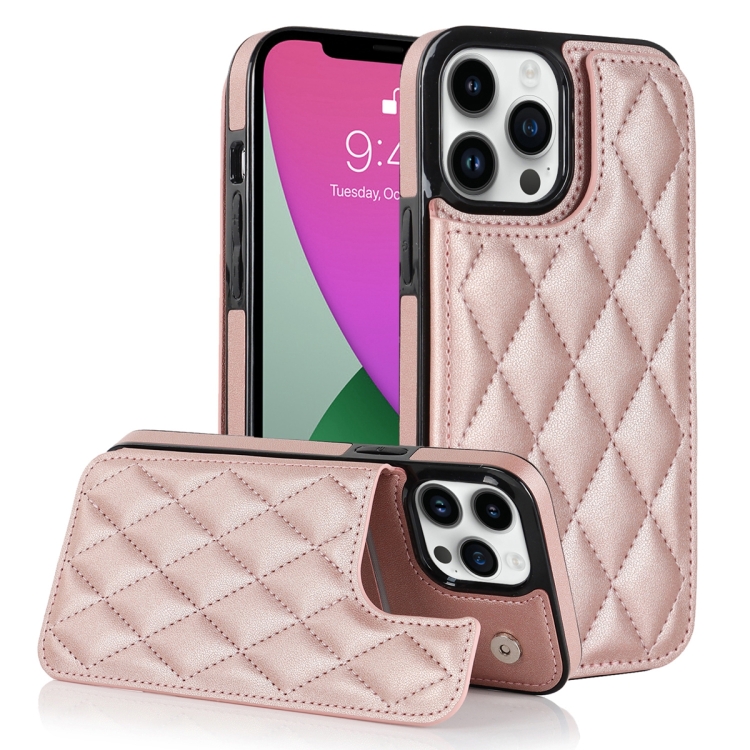 

For iPhone 12 Pro Max Double Buckle Rhombic PU Leather Phone Case(Rose Gold)