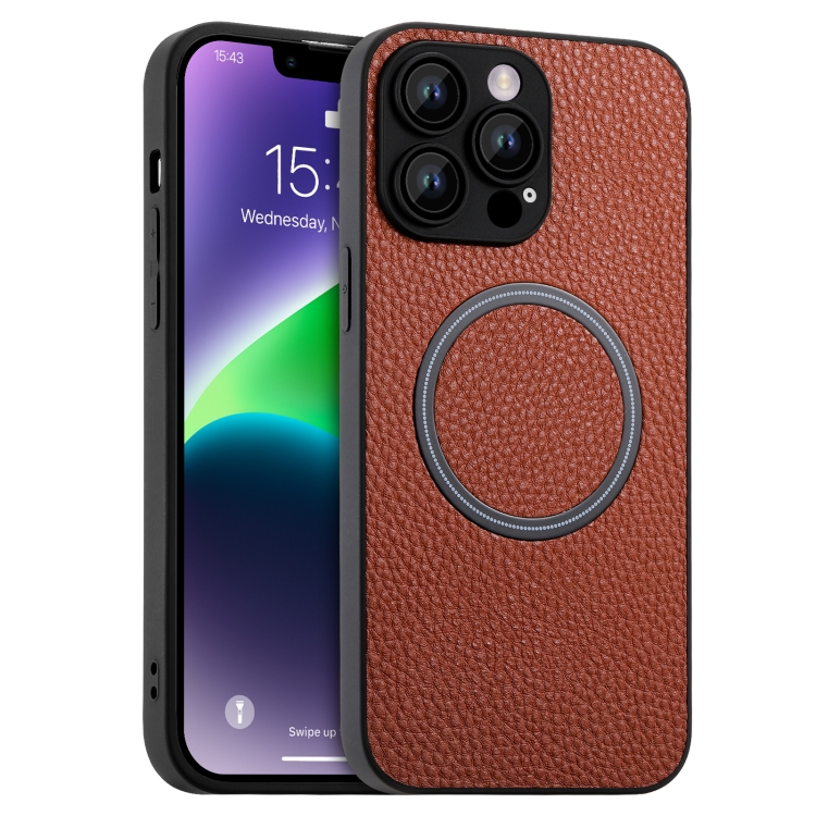 

For iPhone 11 Pro Max Skin Feel Litchi Texture MagSafe Magnetic Phone Case(Brown)