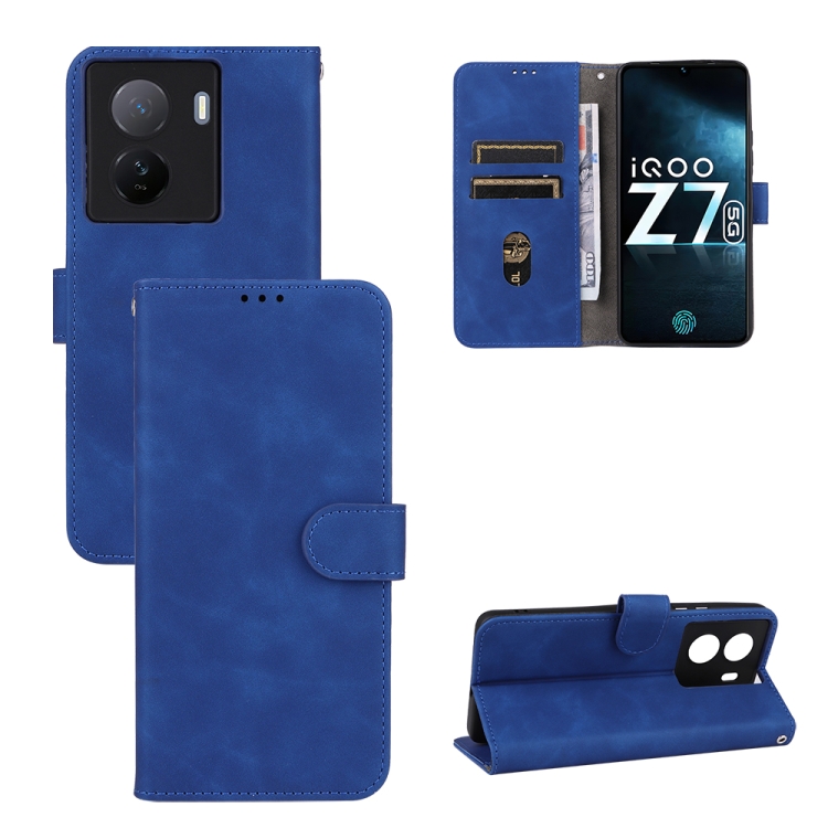 

For vivo iQOO Z7 Skin Feel Magnetic Flip Leather Phone Case(Blue)