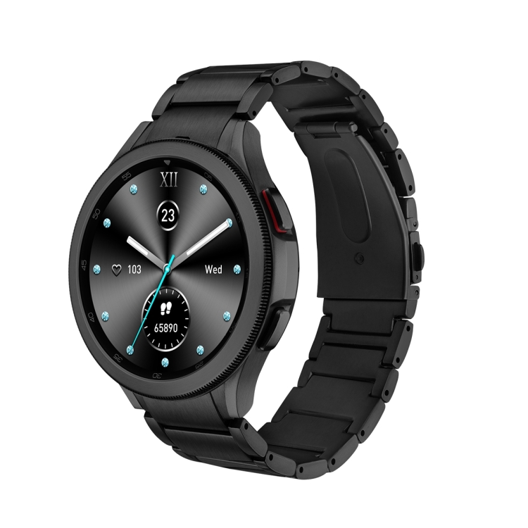 

For Samsung Galaxy Watch5 / Watch5 Pro / Watch4 / Watch4 Classic Universal Titanium Alloy Three Plants Flat Buckle Watch Band(Black)