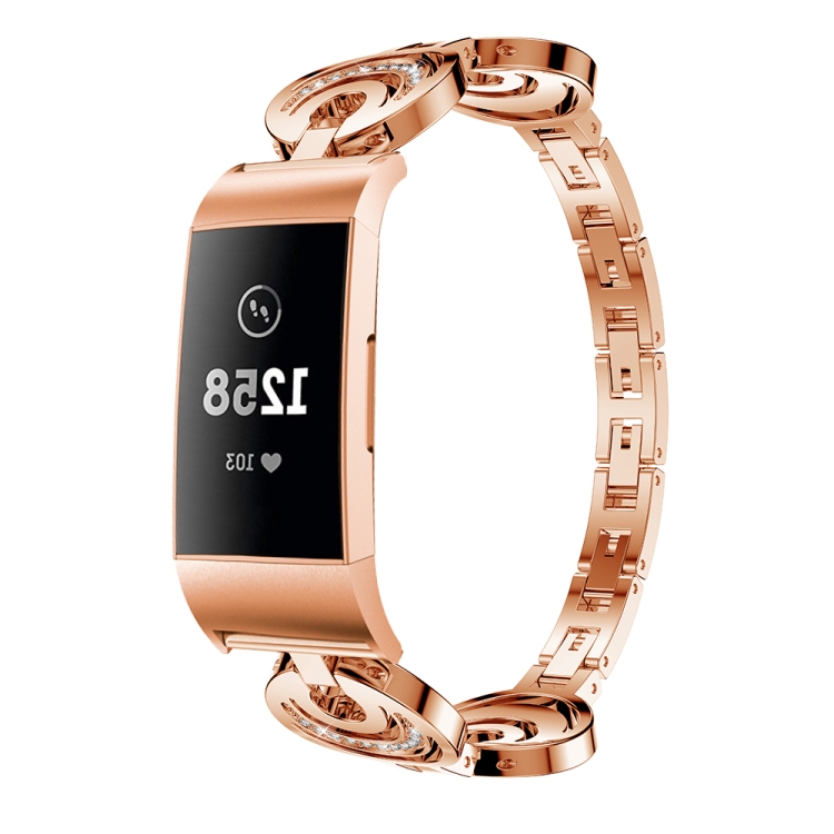 

For Fitbit Charge 2 Sun Moon Star Diamond Metal Watch Band(Rose Gold)