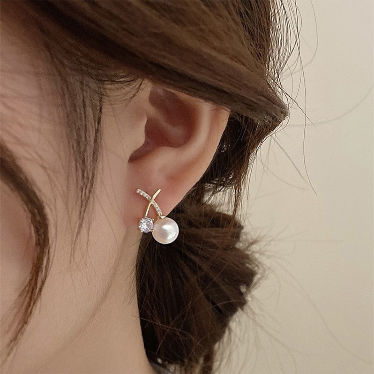 

Temperament Ladies Light Luxury Pearl Double Layer Earrings Diamond Earrings, Specification:EH1632