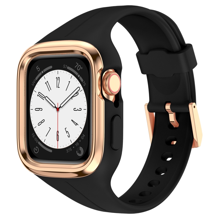 

Stainless Steel Frame Silicone Watch Band For Apple Watch Series 8&7 41mm / SE 2&6&SE&5&4 40mm / 3&2&1 38mm(Black)