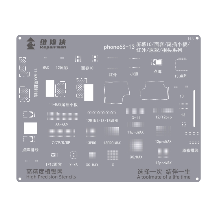 

For iPhone 6s-13 Series Repairman High Precision Stencils CPU BGA iC Reballing Planting Tin Plate
