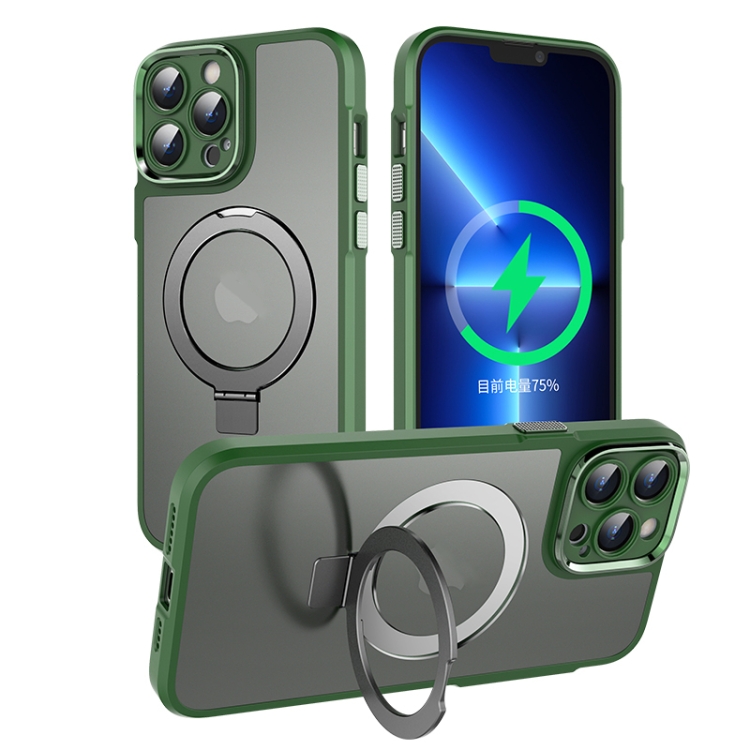

For iPhone 14 Plus MagSafe Magnetic Metal Holder Phone Case(Green)