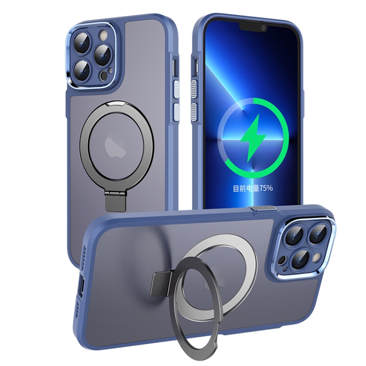 

For iPhone 14 Pro Max MagSafe Magnetic Metal Holder Phone Case(Blue)