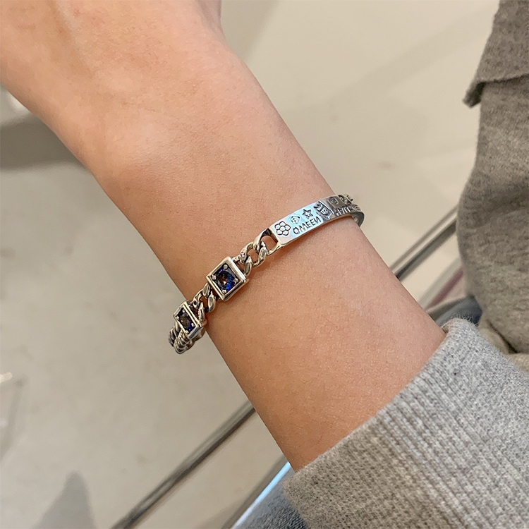 

925 Sterling Silver Vintage Open Bracelet Hand Decoration, Specification:SL0699