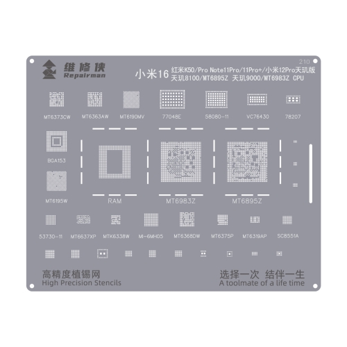 

For Xiaomi Series Phecda 8100/9000 Repairman High Precision Stencils CPU BGA iC Reballing Planting Tin Plate