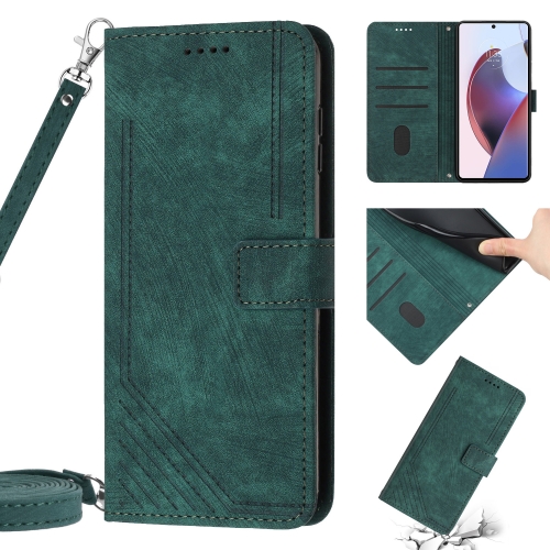 

For Motorola Moto G Stylus 2022 Skin Feel Stripe Pattern Leather Phone Case with Lanyard(Green)